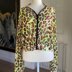 Neon Leopard Print Zip Up Mesh Hoodie